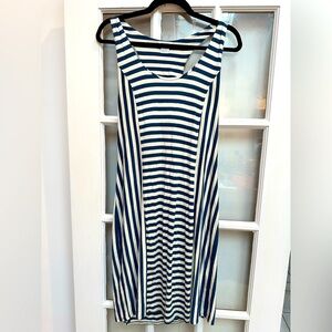 Barney’s New York Teal & White Stripe Midi Dress Stretchy Coastal Size Large L